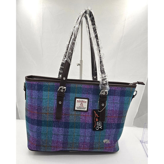 Glen Appin of Scotland Harris Tweed Tote Bag - Purple Plaid Chic