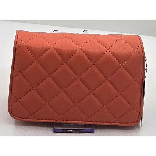 Badgley Mischka Chic Quilted Orange Crossbody Bag with Pearl Studs