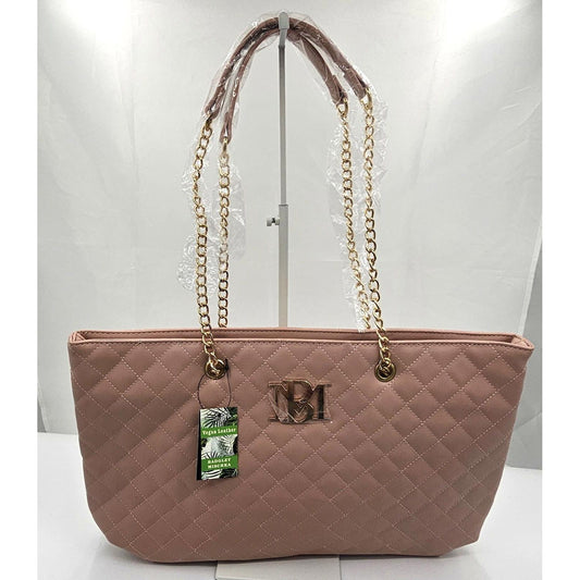 Badgley Mischka Chic Quilted Vegan Leather Shoulder Bag with Gold Chain Straps