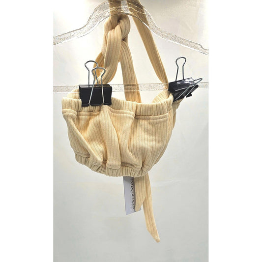 PrettyLittleThing Cozy Ribbed Halter Crop Top - Beige Bliss S