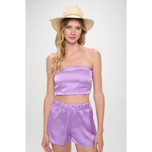 Stretch Satin Tube Top with Back Tie-0