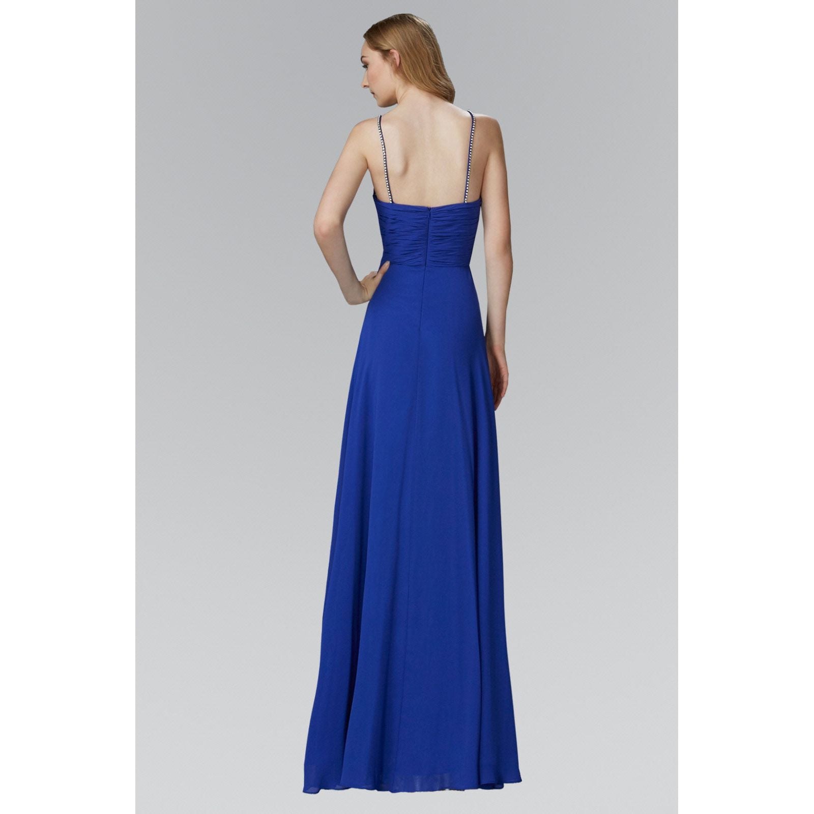 Spaghetti Straps Long Chiffon Dress Accented with Bead and Jewel-1