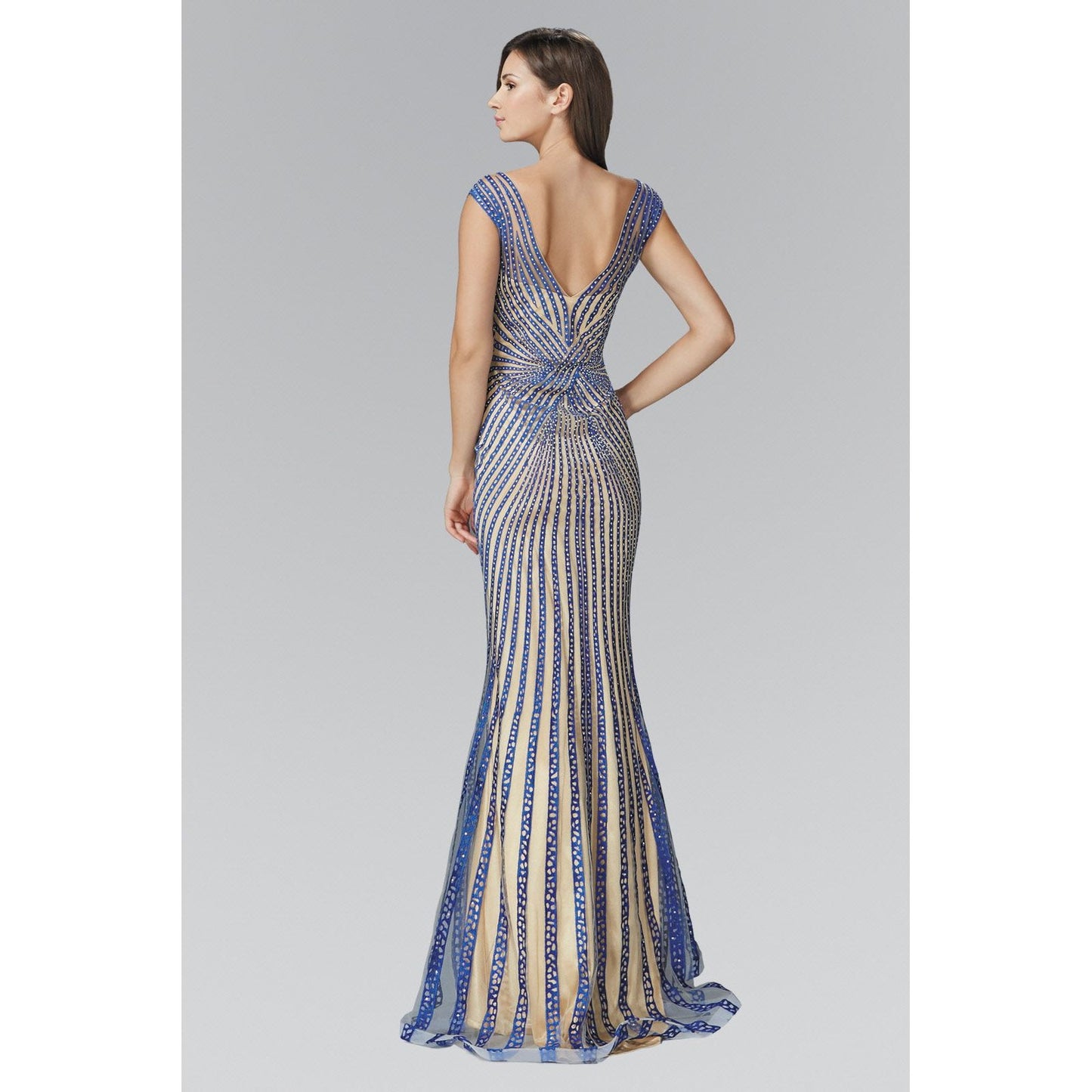 V-Neck Floor Length Dress with Rhinestone on Stripe-1