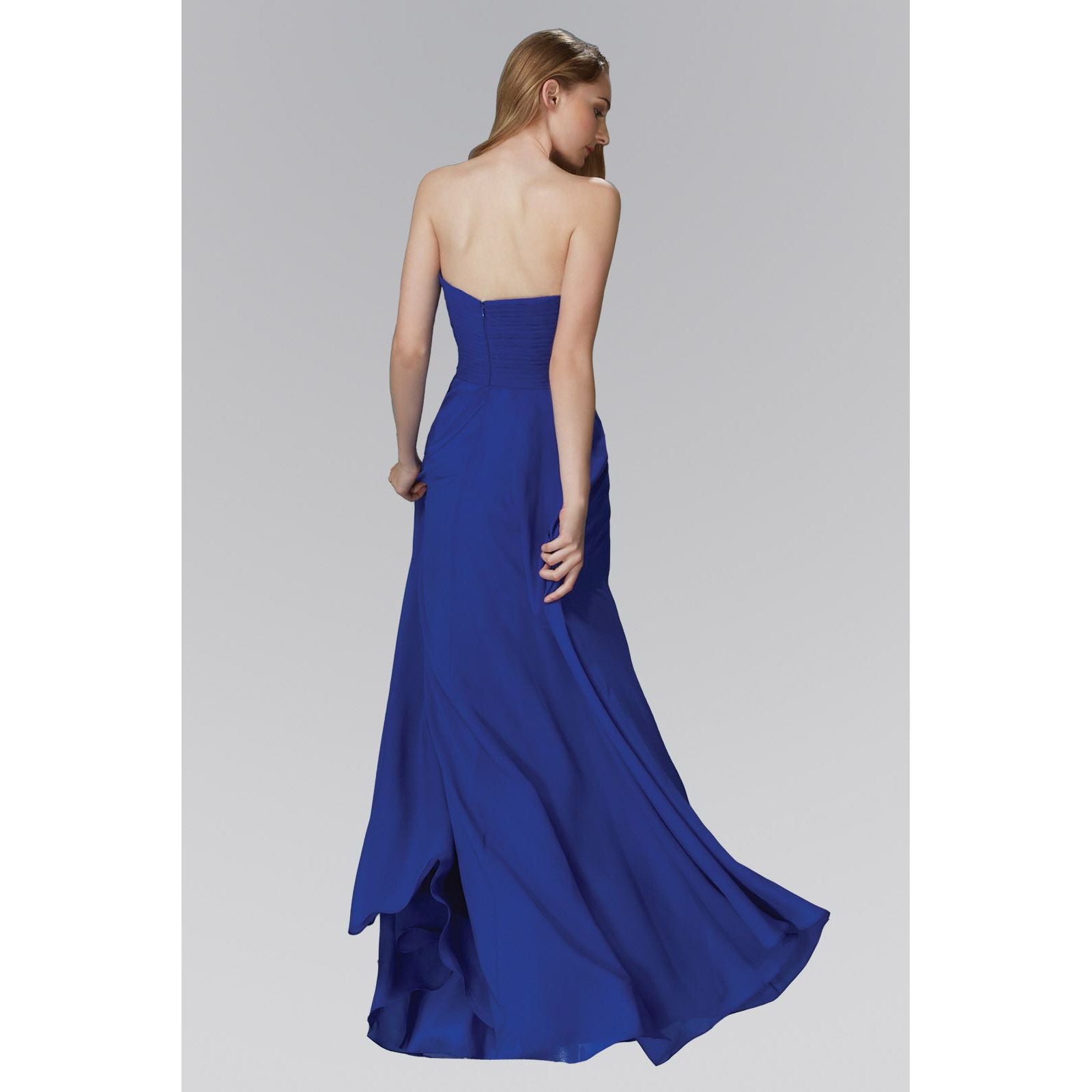 Strapless Sweetheart Chiffon Long Dress with Jewel Embellished Bodice-3