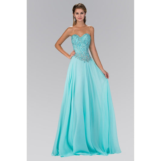 Strapless Sweetheart Chiffon Long Dress with Jewel Embellished Bodice-0