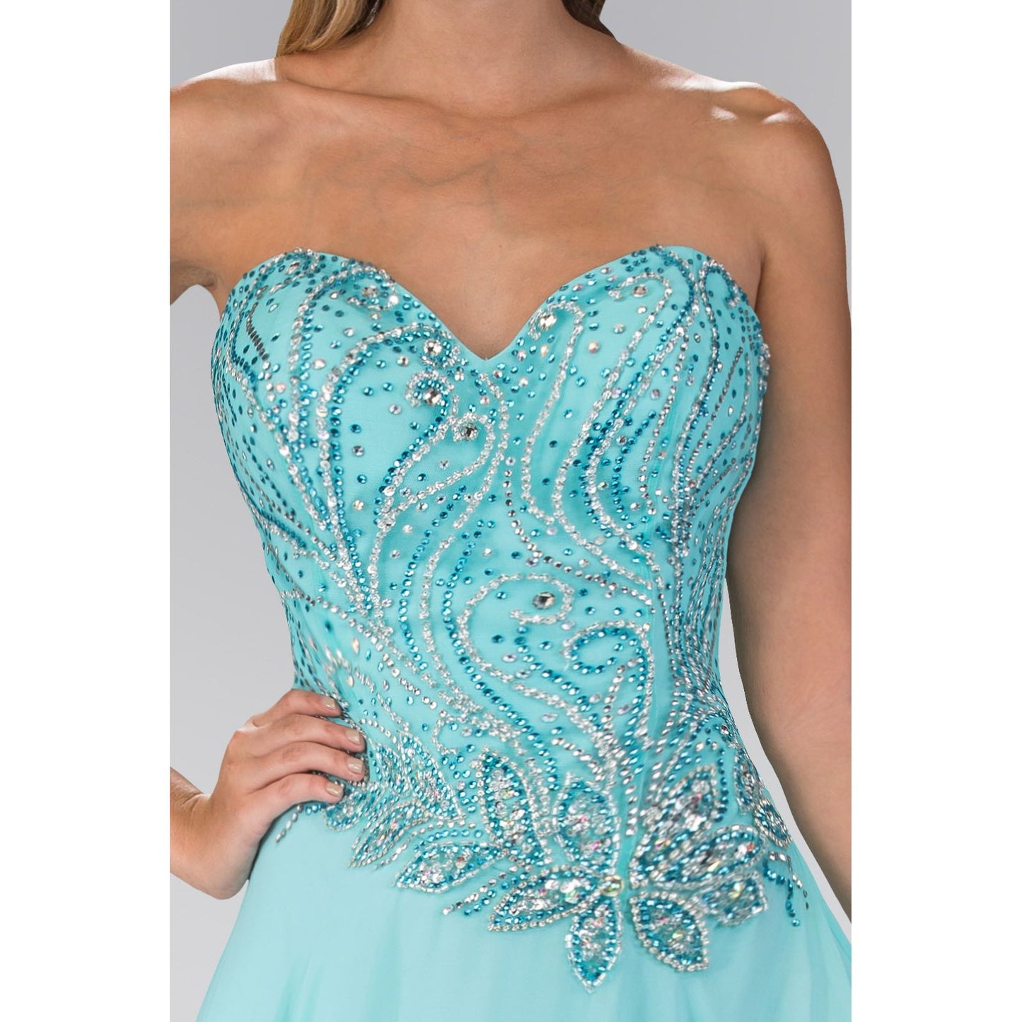 Strapless Sweetheart Chiffon Long Dress with Jewel Embellished Bodice-1