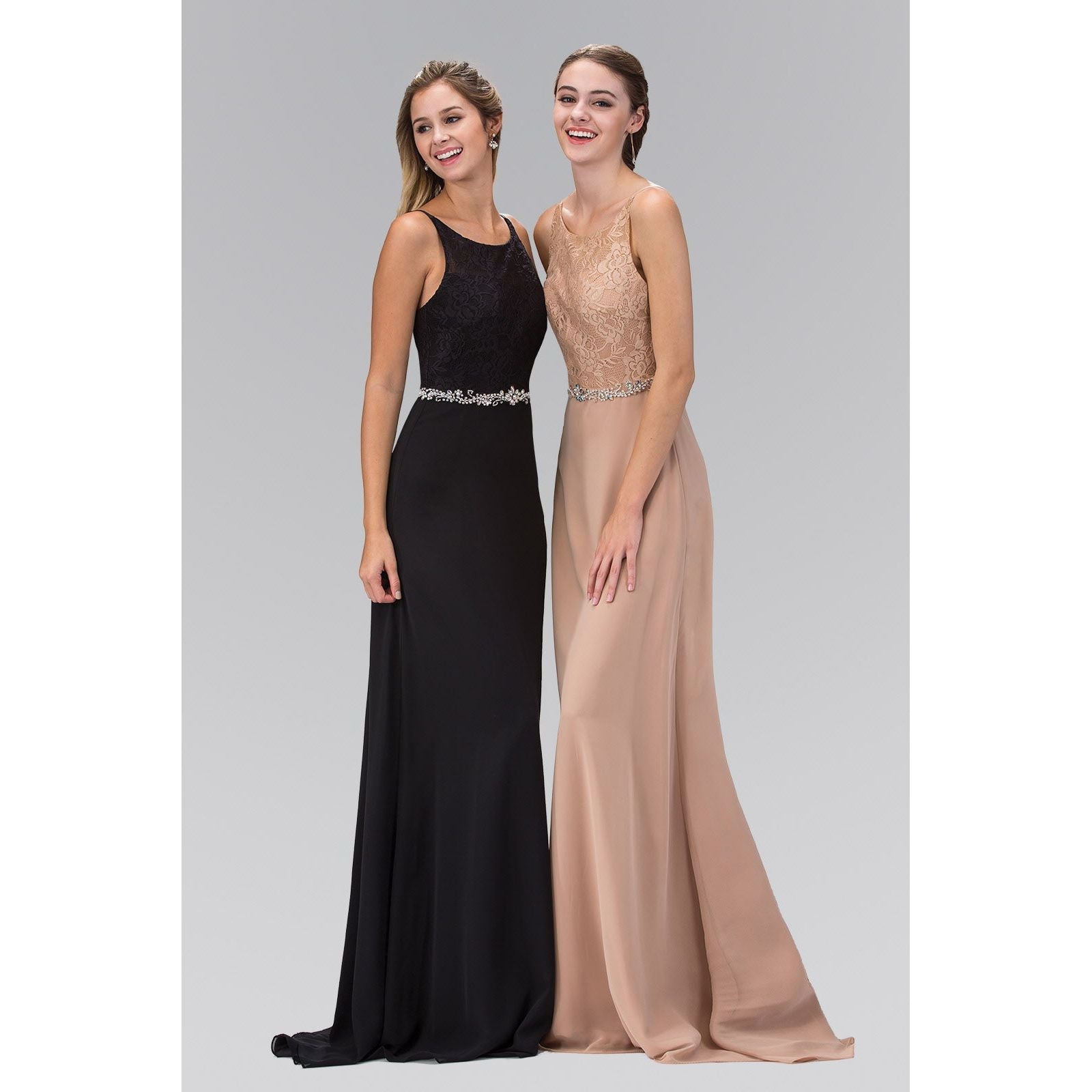 Chiffon Floor Length Dress Accented with Jewel Waistband-4