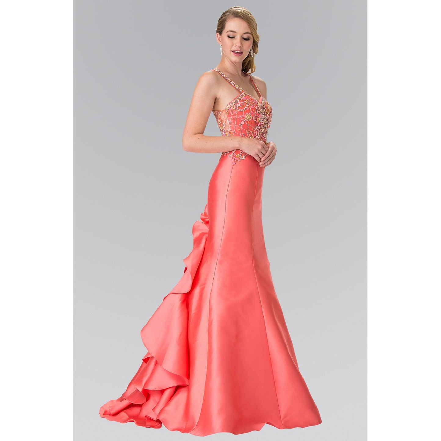 Ruffle-Back Sweetheart Mikado Dress Accented with Beading Details-4