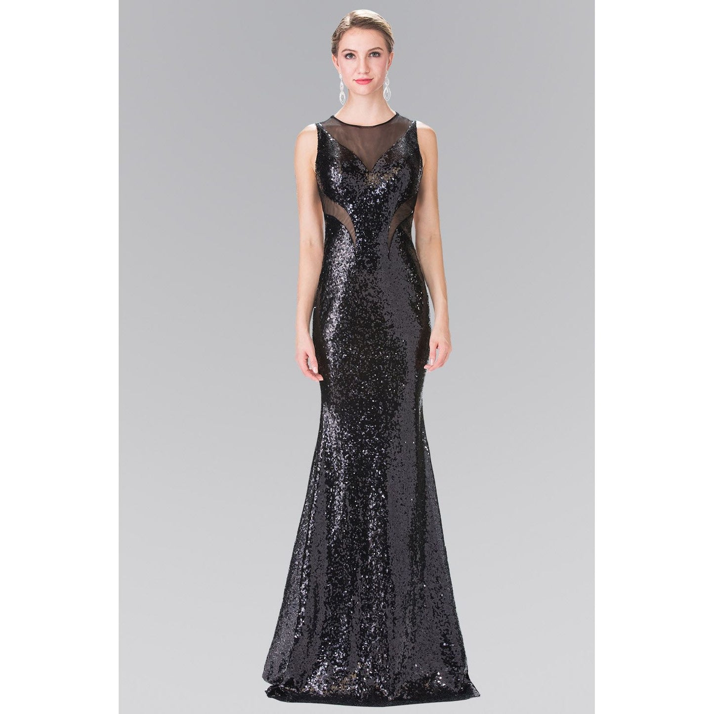 Side Sheer Cut Sequin Long Dress-4