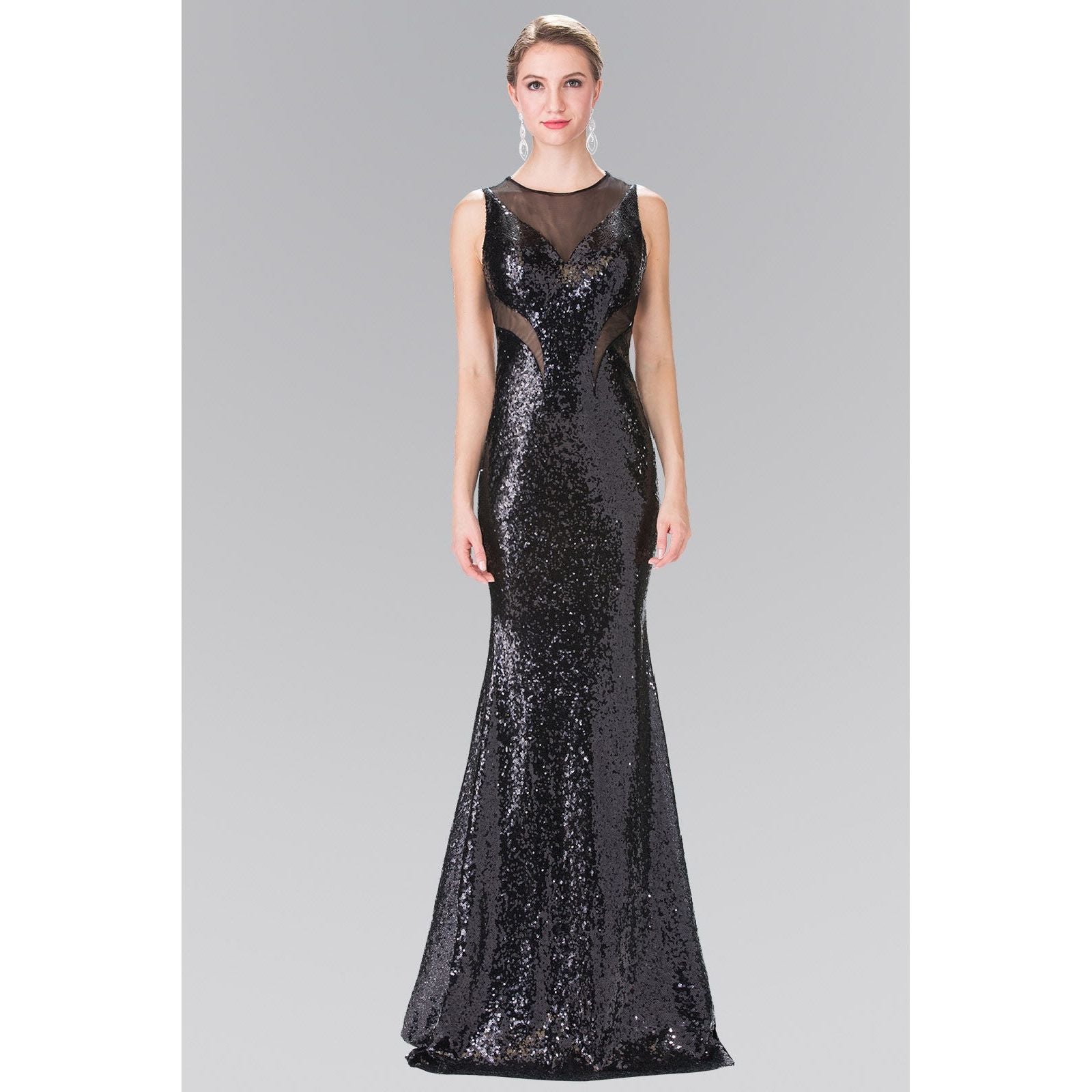 Side Sheer Cut Sequin Long Dress-4