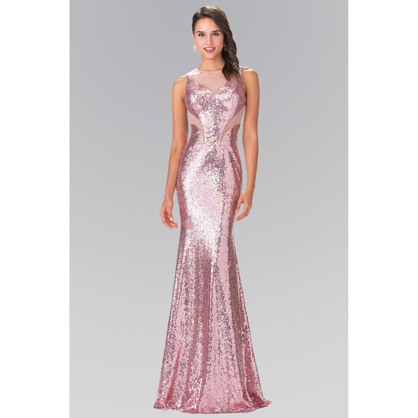 Side Sheer Cut Sequin Long Dress-5