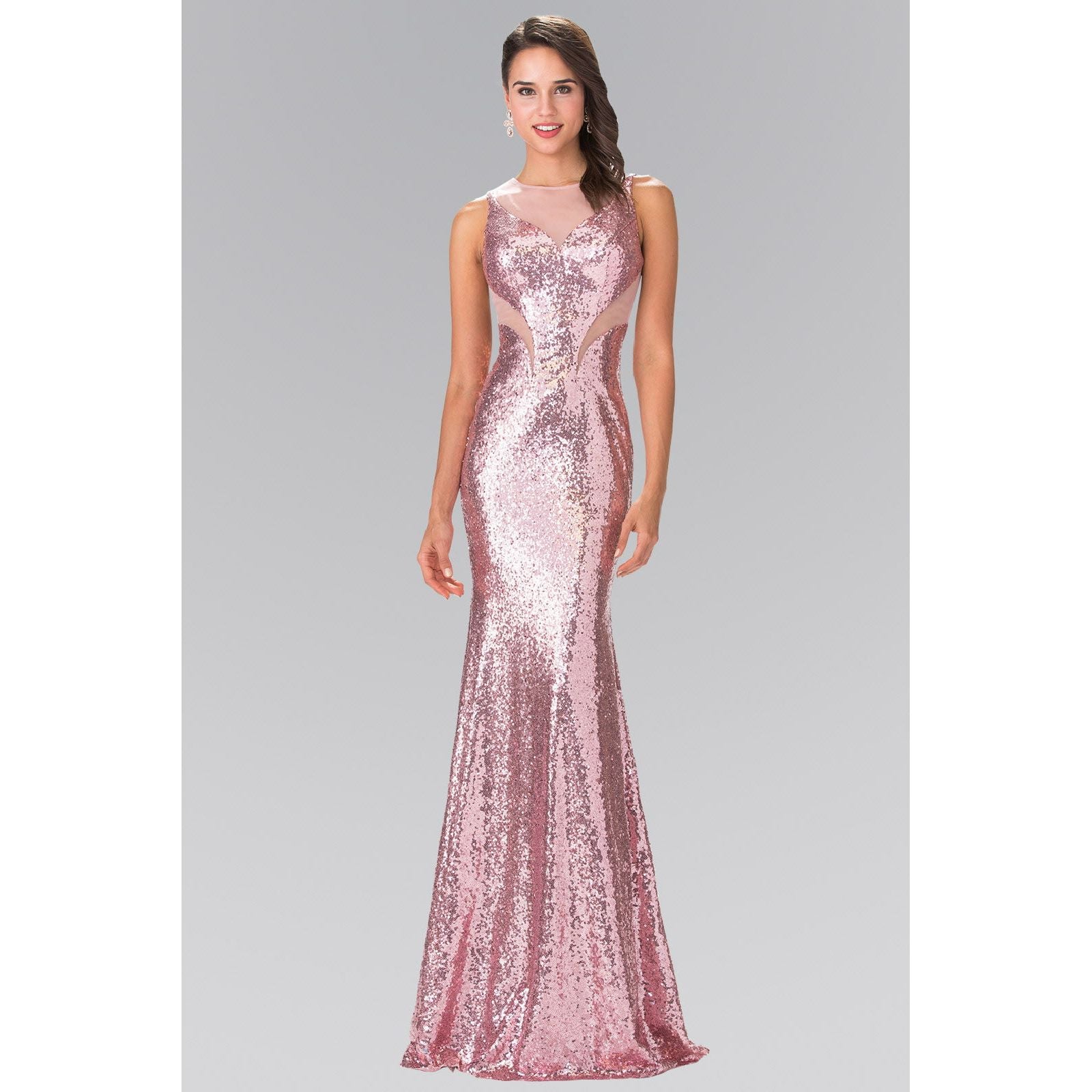 Side Sheer Cut Sequin Long Dress-5