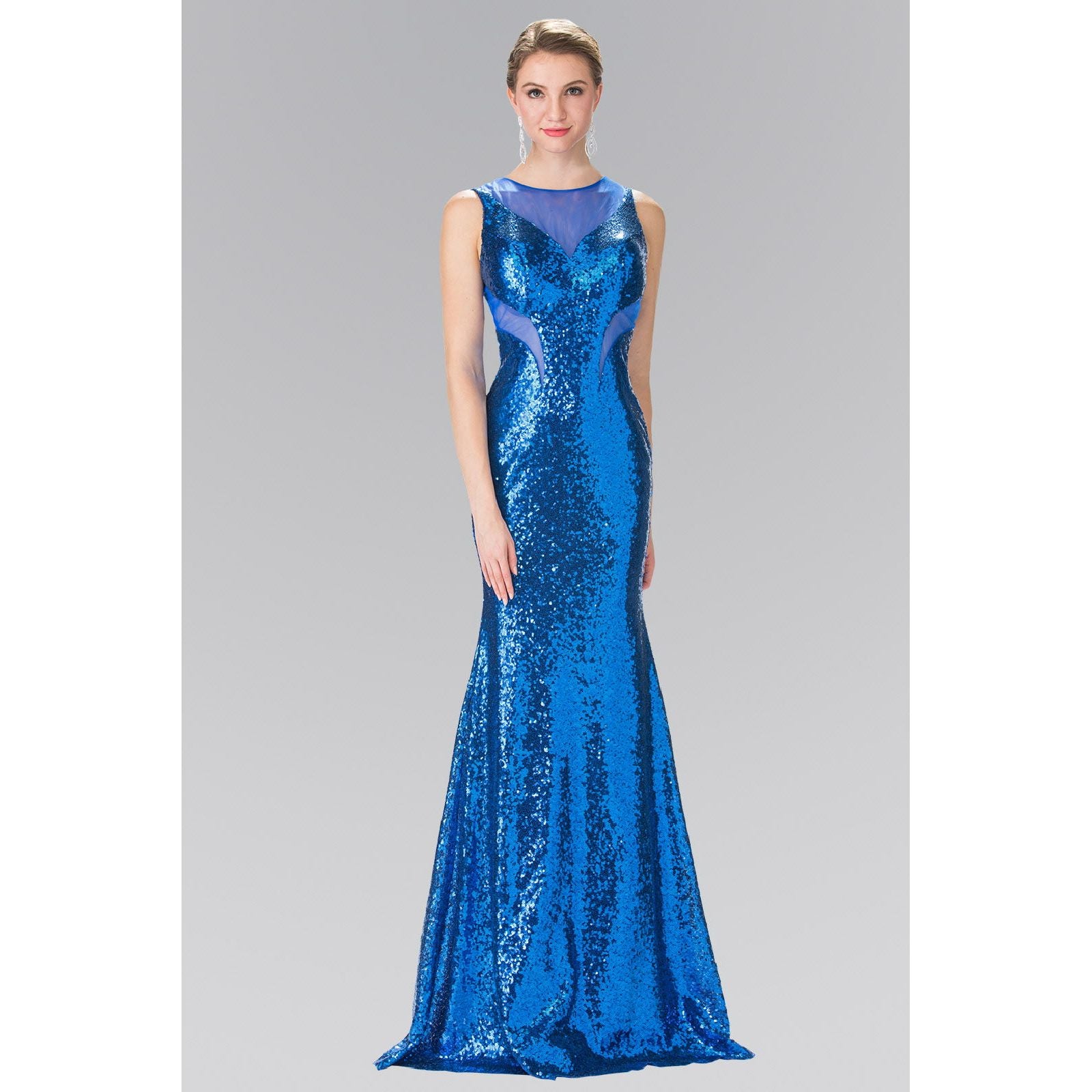 Side Sheer Cut Sequin Long Dress-0