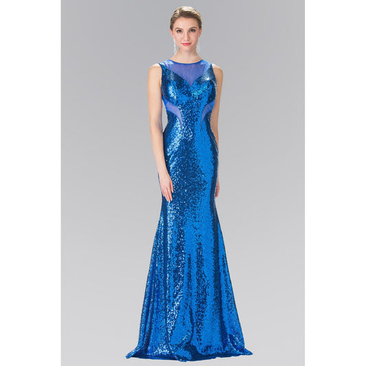 Side Sheer Cut Sequin Long Dress-0