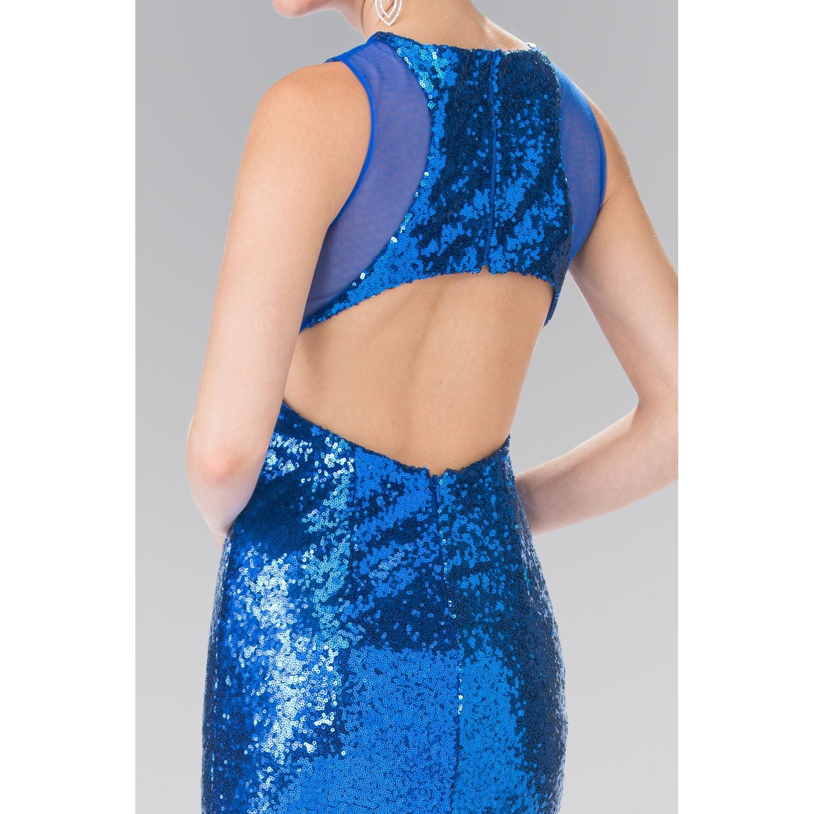 Side Sheer Cut Sequin Long Dress-3