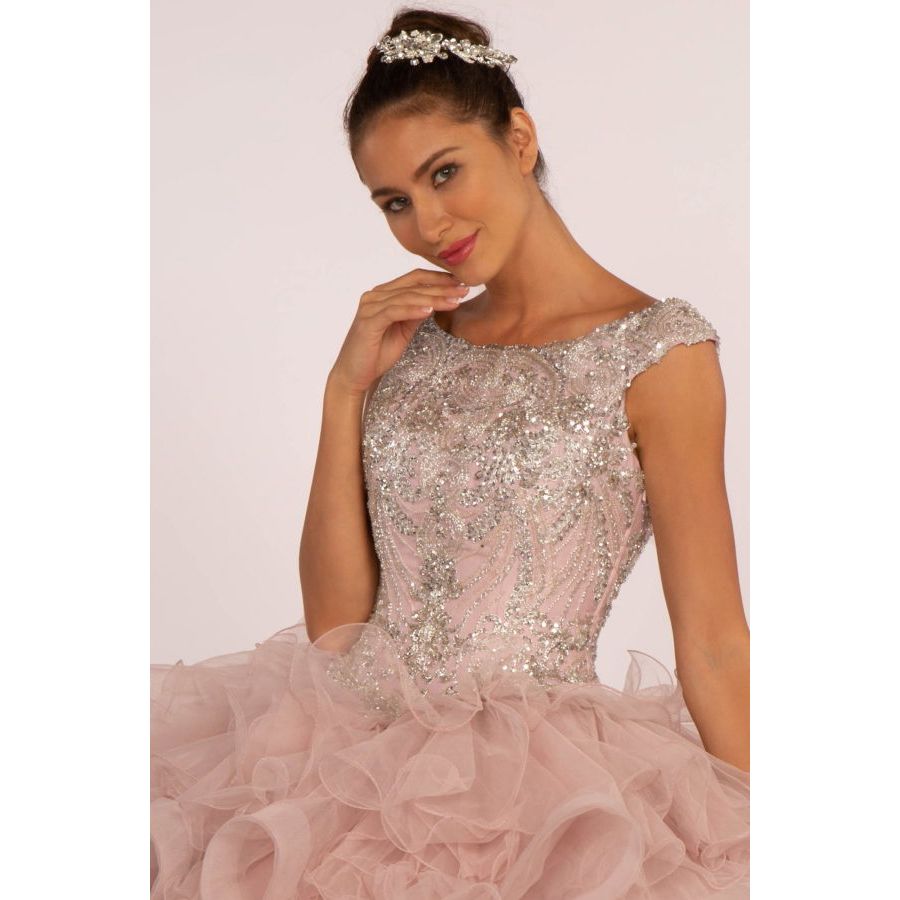 Beads and Sequin Embellished Bodice Boat Neck Ball Gown-2