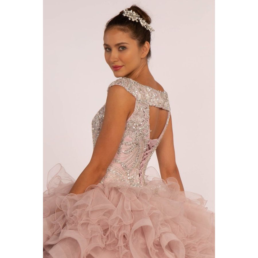 Beads and Sequin Embellished Bodice Boat Neck Ball Gown-3