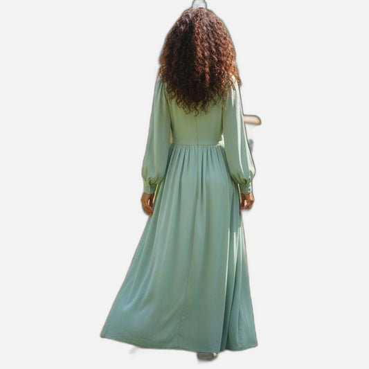 Elegant Long Sleeve Dress with Floral Appliques