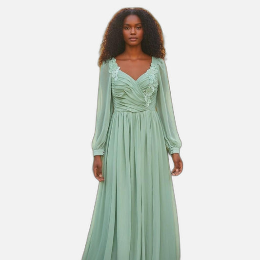 Elegant Long Sleeve Dress with Floral Appliques