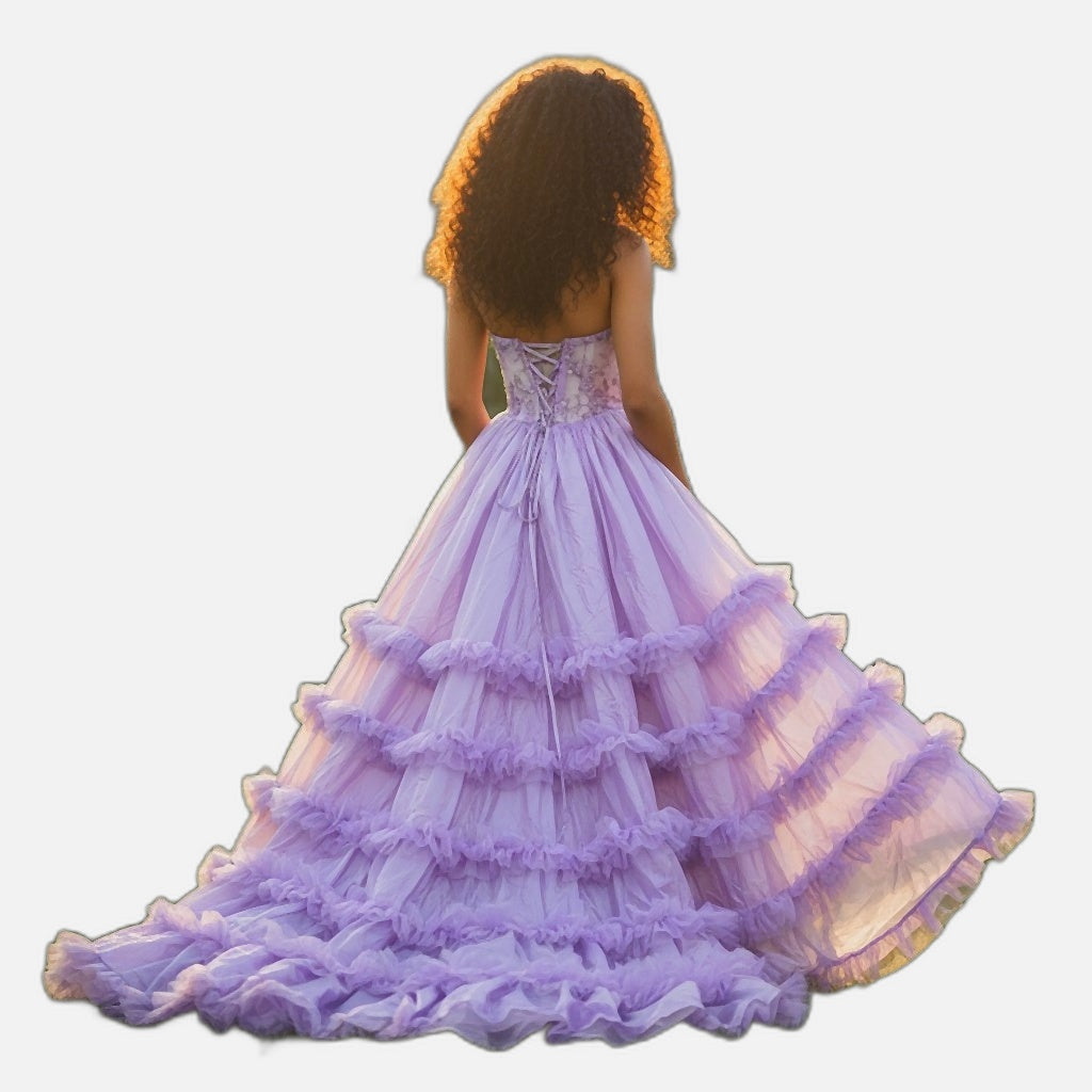 Lavender Dreams Ruffled Gala Gown – Twirl Your Way to Elegance!