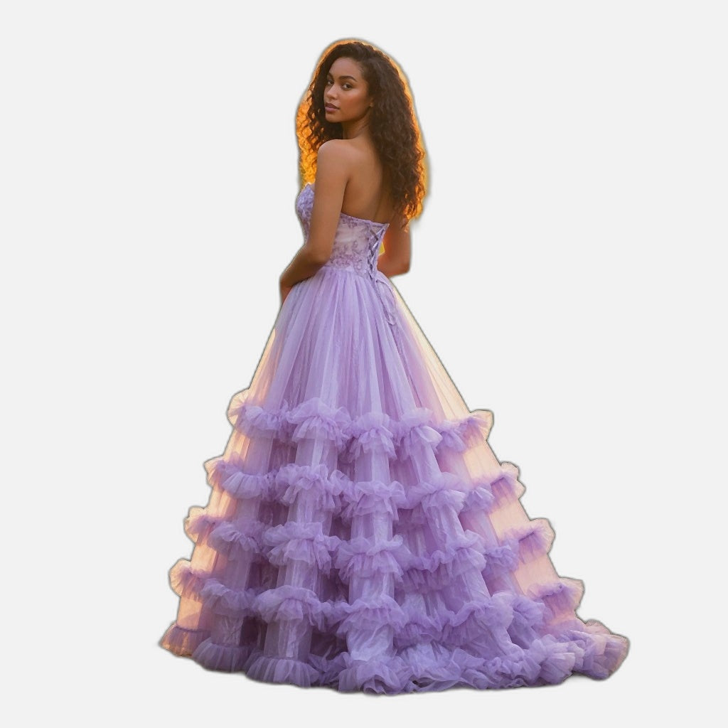 Lavender Dreams Ruffled Gala Gown – Twirl Your Way to Elegance!