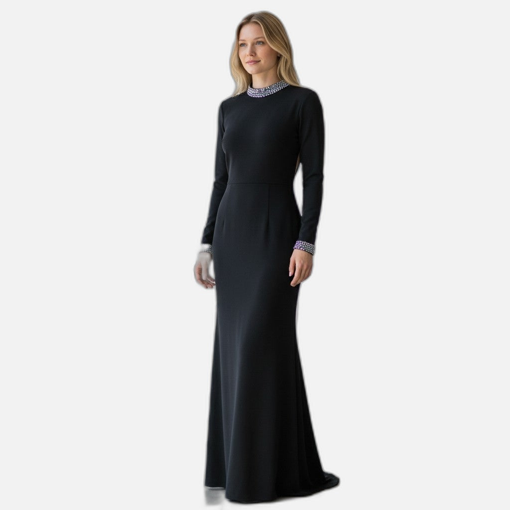 Glamorous Evening Dress with Sparkly Collar and Cuffs