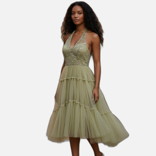 Gorgeous Gold Halter Tulle Prom Dress - Twirl Worthy!