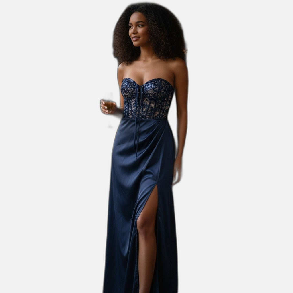 Sassy Evening Dress with Lace Bustier