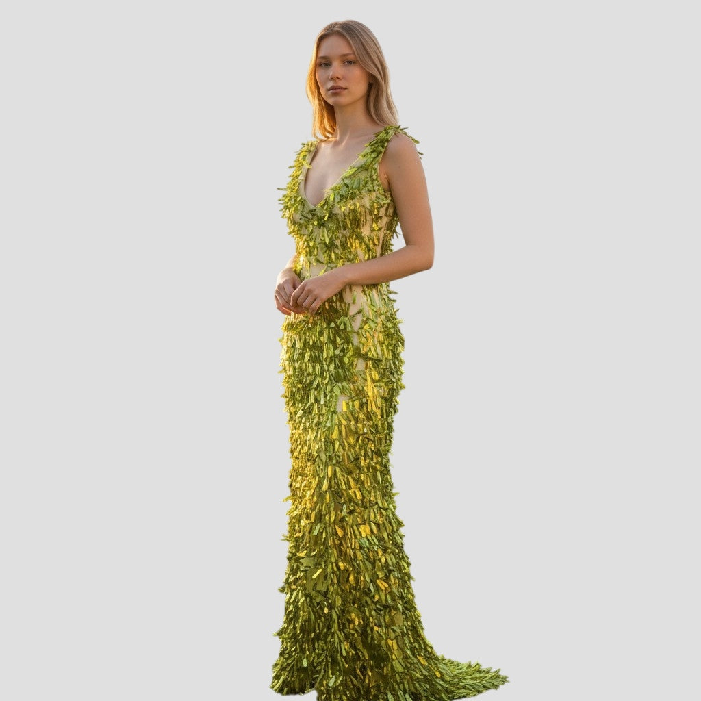 Disco Inferno Glamour Gown: Shine Bright Like a Neon Light