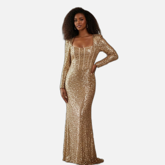 Sequin Long Sleeve Maxi Dress - Sparkle Like You Mean It!