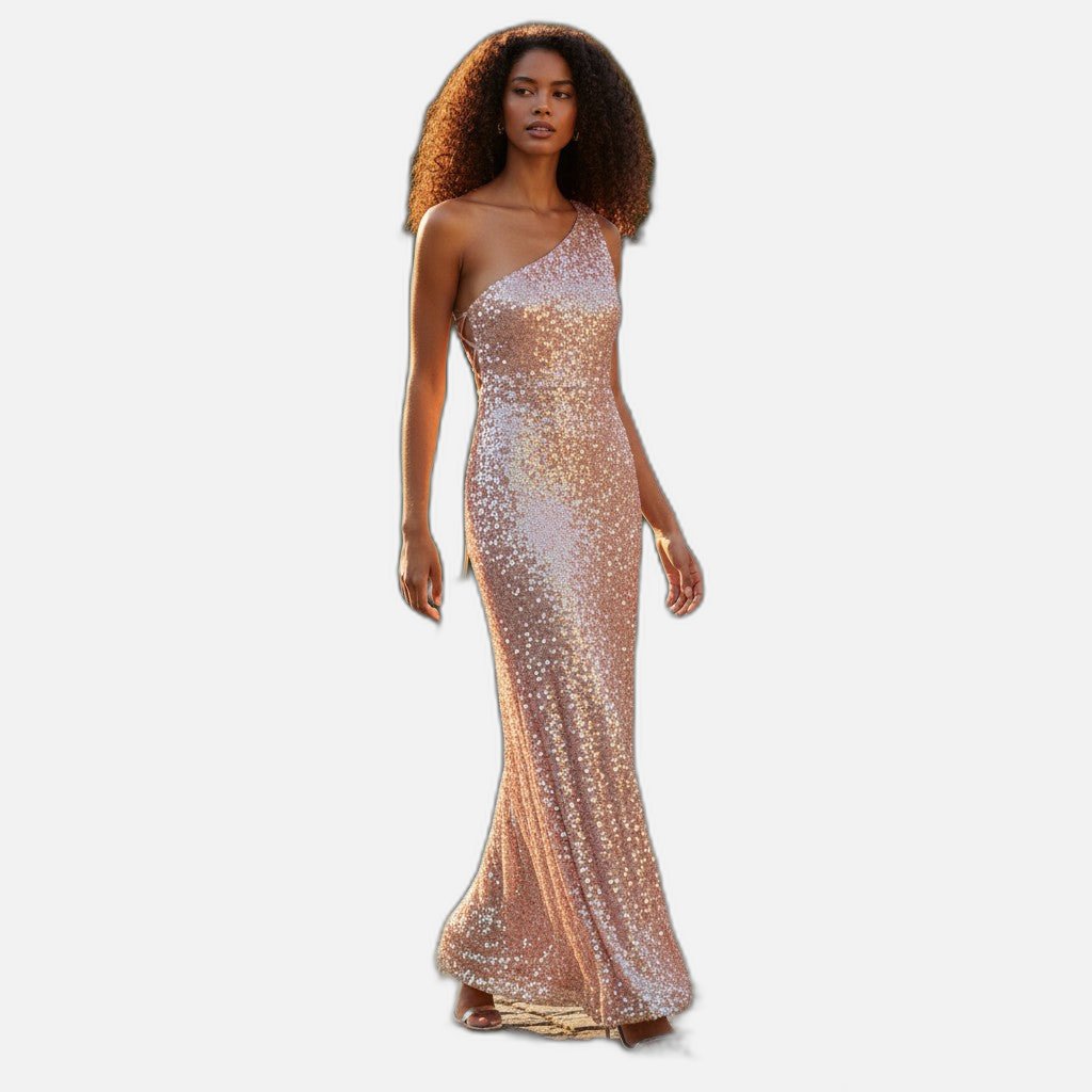 Sequined Party Dress - Sunset Peach Radiance