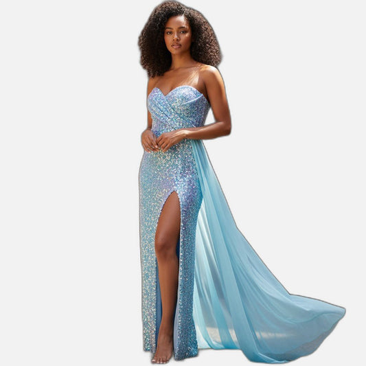 Sequined Party Dress - Sky Blue Radiance