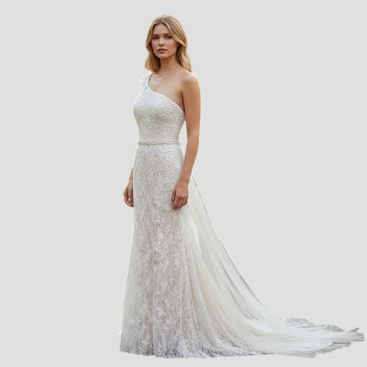 Mac Duggal Whimsical Lace Dreams: The One-Shoulder Wonder Gown