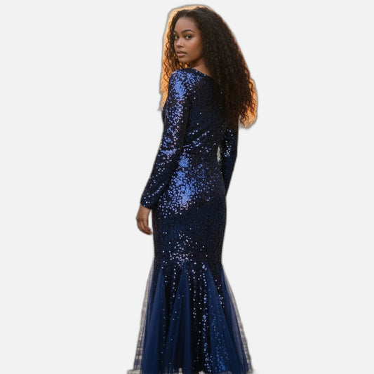 Dazzling Sequin Evening Gown with Tulle Flair
