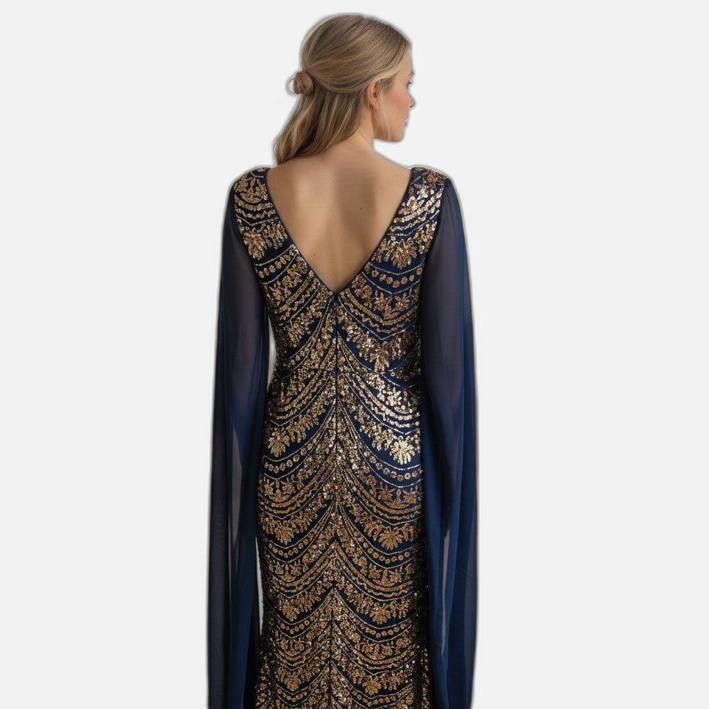 Glamorous and Gold Embroidered Long Sleeve Dress