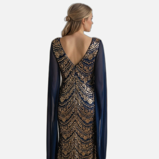 Glamorous and Gold Embroidered Long Sleeve Dress