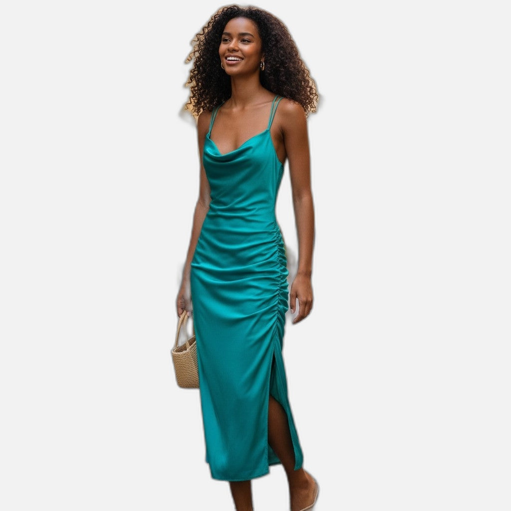 Gorgeous Minty Maxi Dress with Draped Elegance