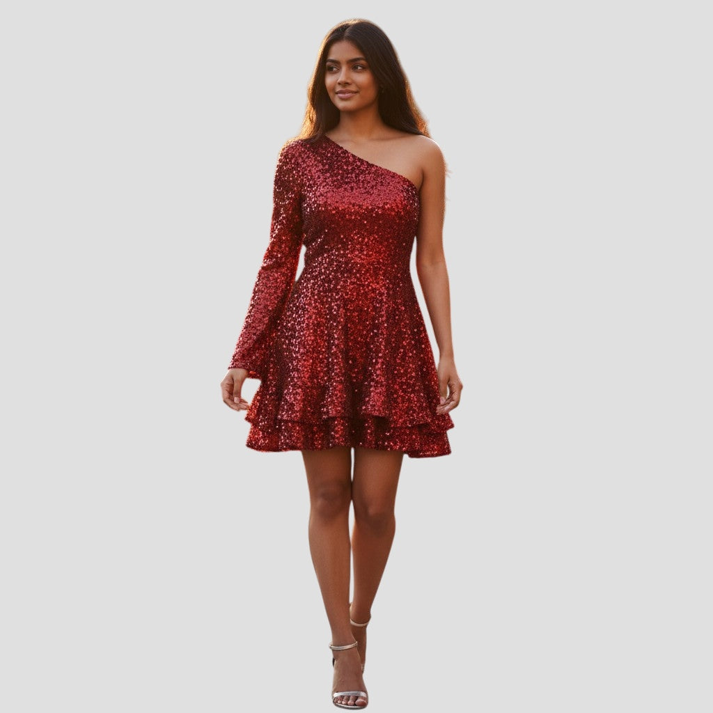 Sparkle & Swirl: The One-Shoulder Showstopper Dress