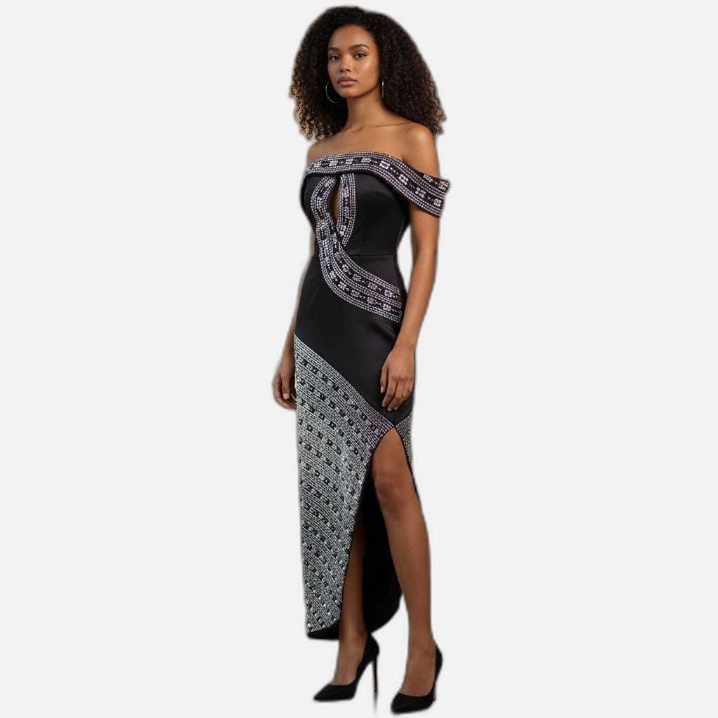 Dazzling Evening Dress with Sparkly Sequin Swirls