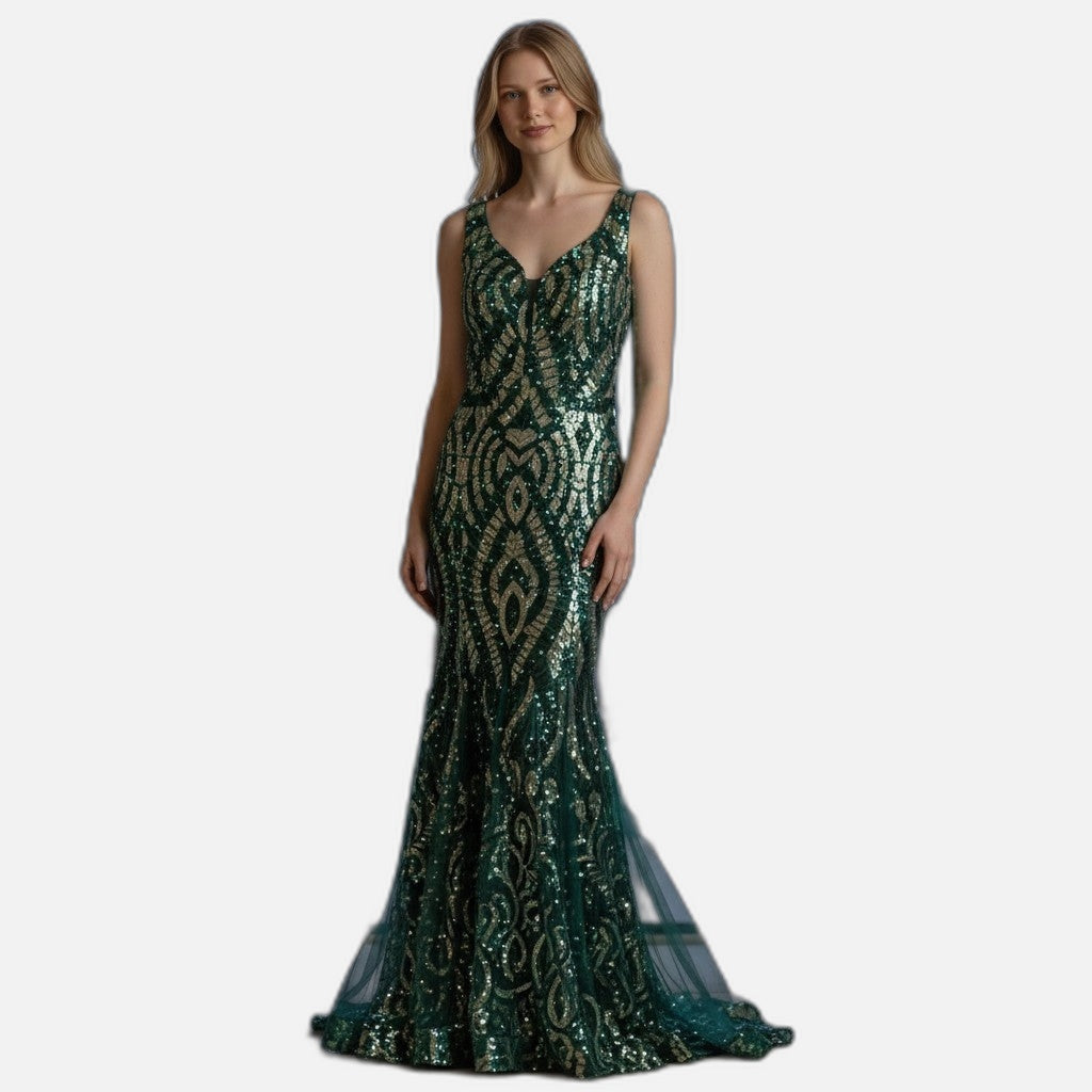 Glamorous and Gold Sequin Prom Dress - Mermaid Magic!