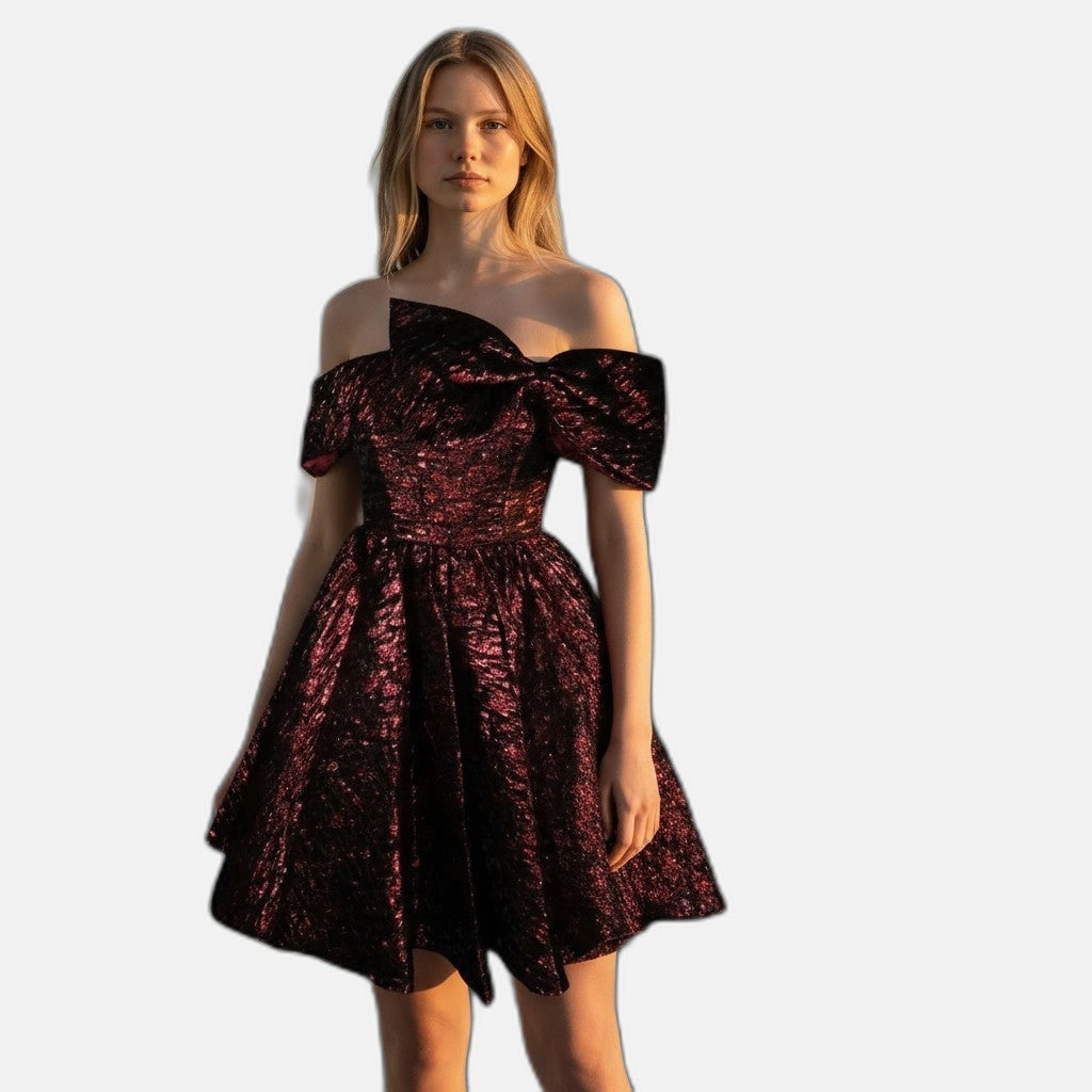 Scarlet Symphony: The Dramatic Bow Dress of Dreams