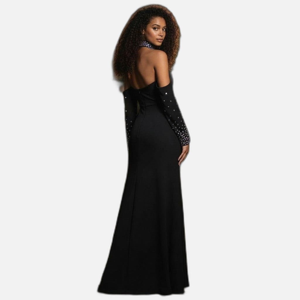 Sparkle & Slay Evening Dress with Rhinestone Collar