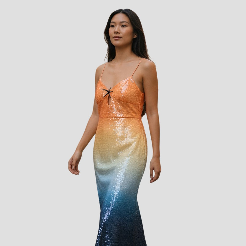 Sunset Dreams Sequin Maxi Dress: Shine & Dine (Missing small row of sequins - could cut short)
