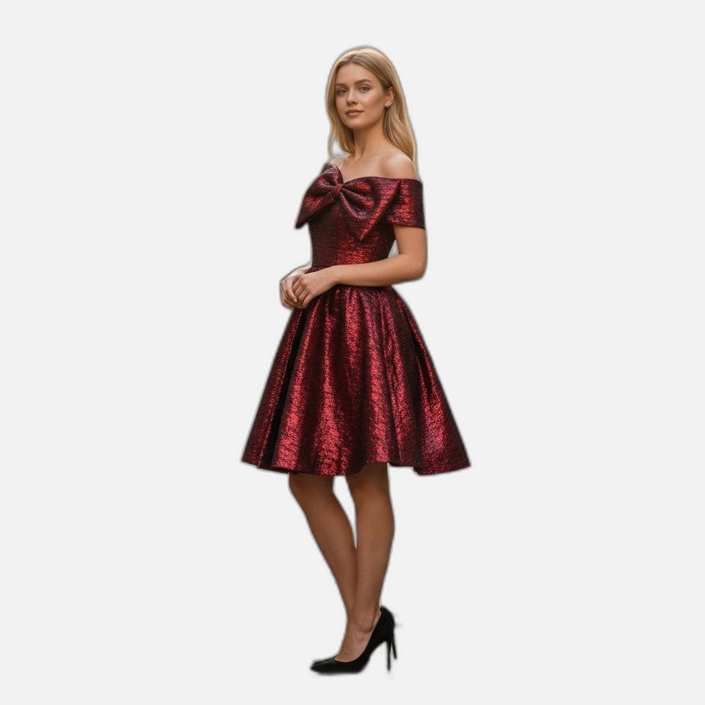 Scarlet Symphony: The Dramatic Bow Dress of Dreams