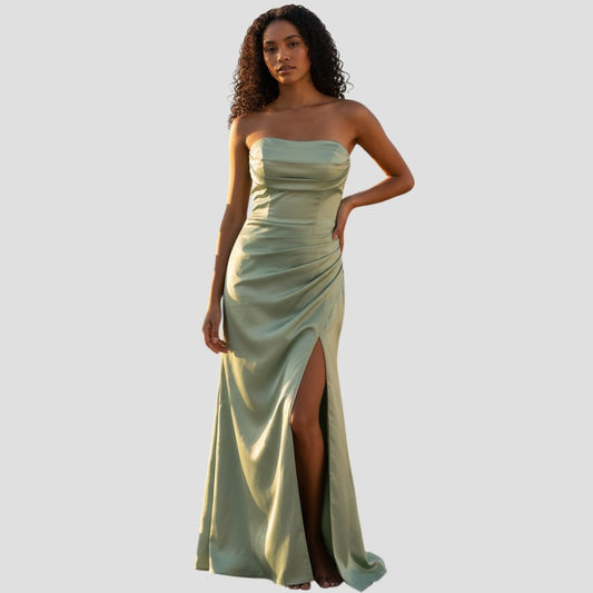 Sassy Strapless Evening Gown with Slit