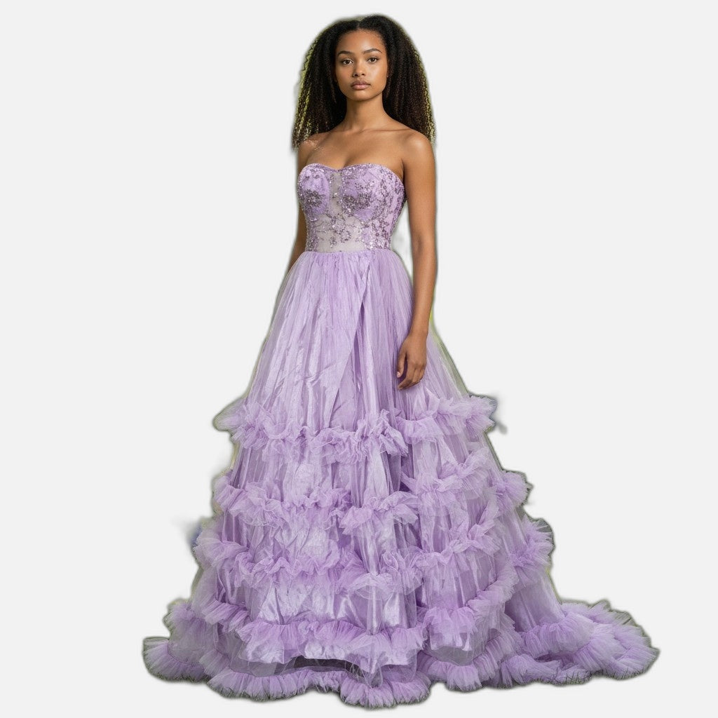 Lavender Dreams Ruffled Gala Gown – Twirl Your Way to Elegance!