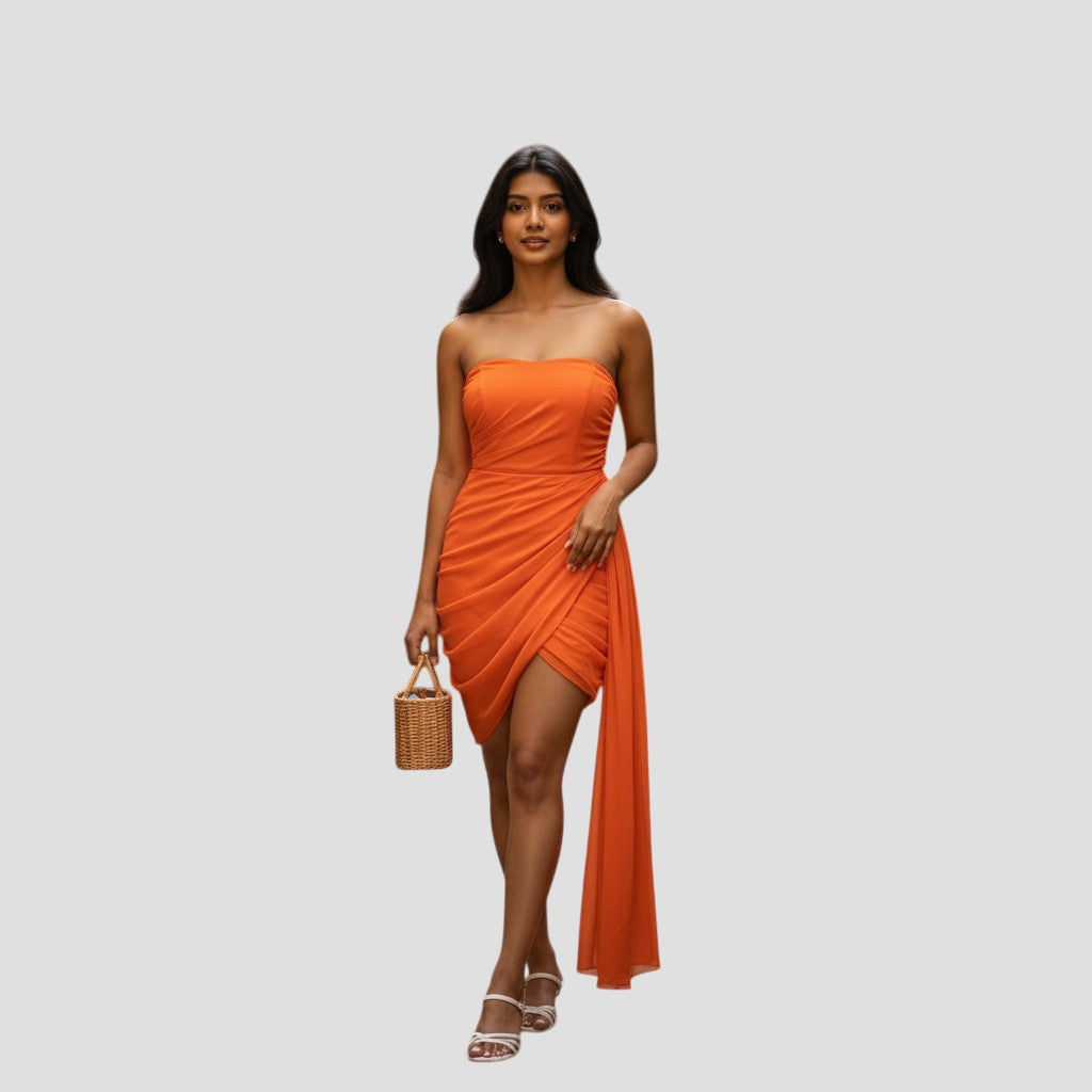 Sunset Sizzle: Dramatic Orange Evening Dress