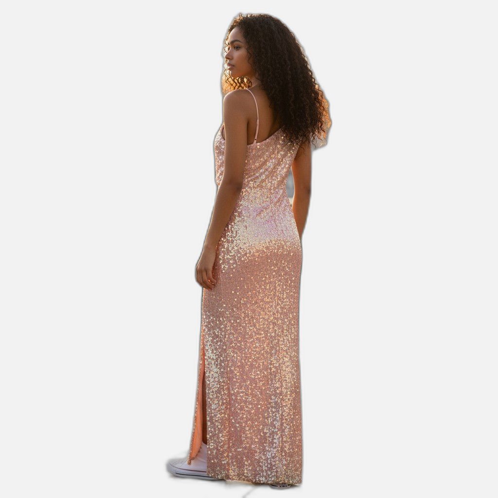 Sequined Party Dress - Sunset Peach Radiance