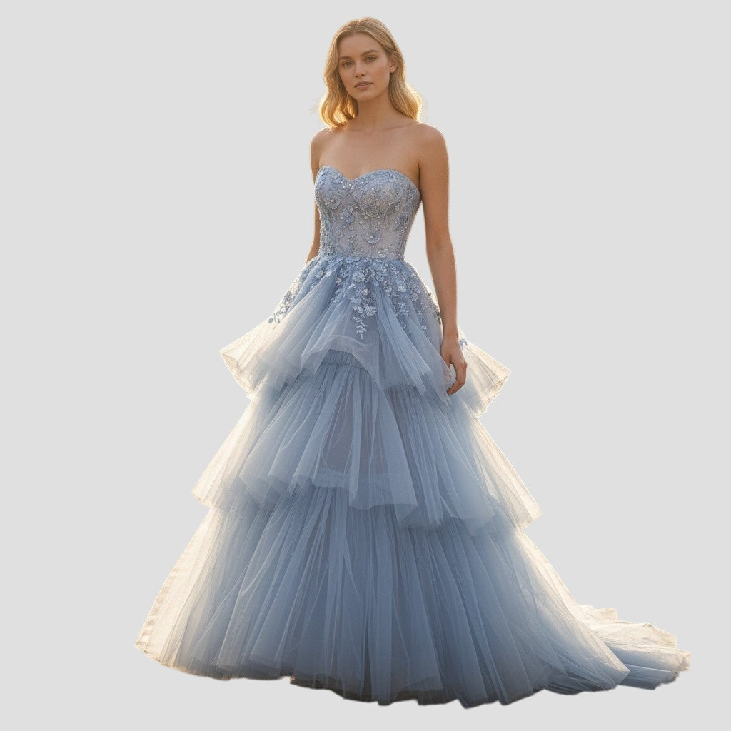 Enchanting Ruffle Tulle Formal Dress with Sparkly Embellishments
