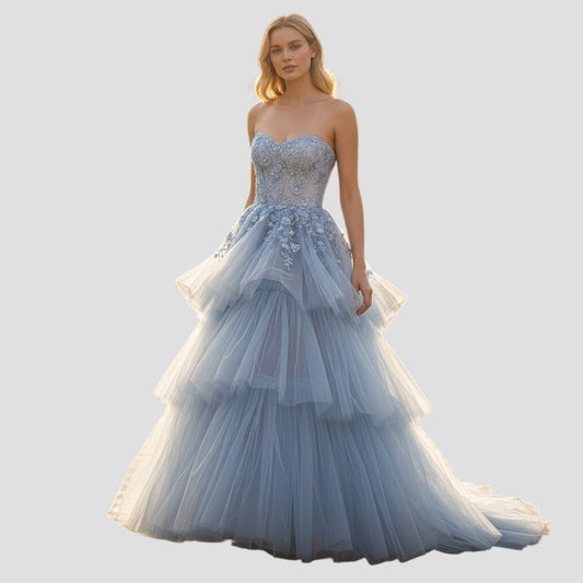 Enchanting Ruffle Tulle Formal Dress with Sparkly Embellishments